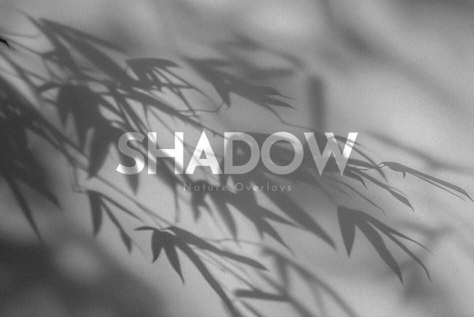 Soft leaf shadows cast across white background with "Shadow Nature Overlays" text overlay