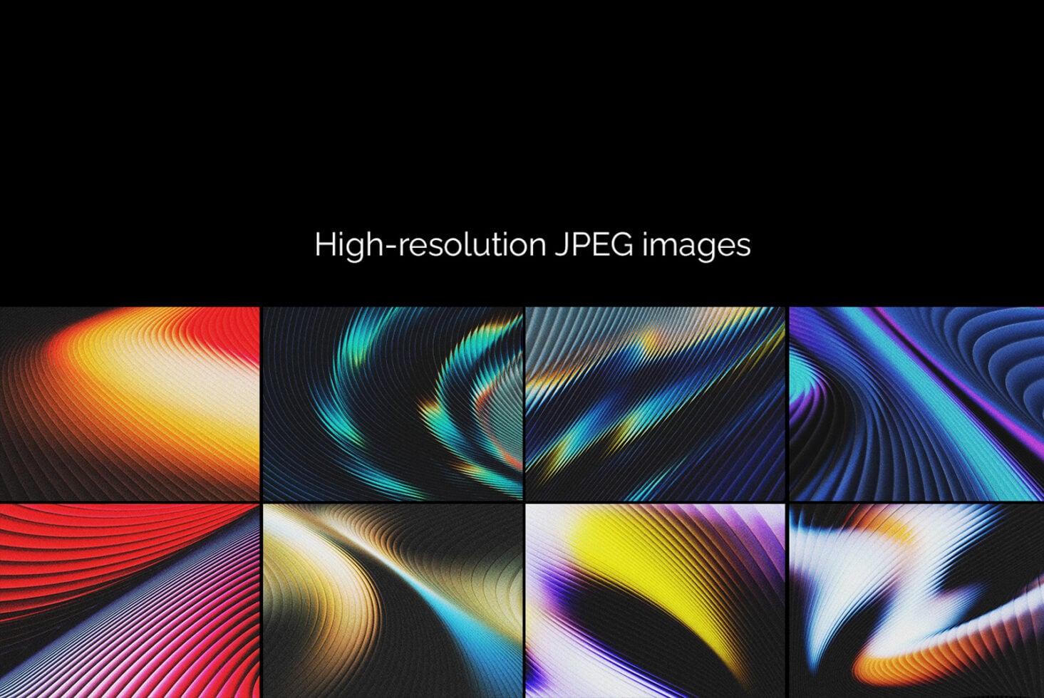 Vibrant gradient abstracts with flowing lines in reds, blues, purples, yellows