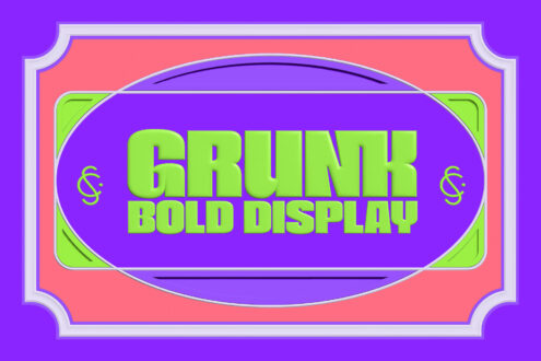 Neon lime display font with chunky letterforms on vibrant purple background