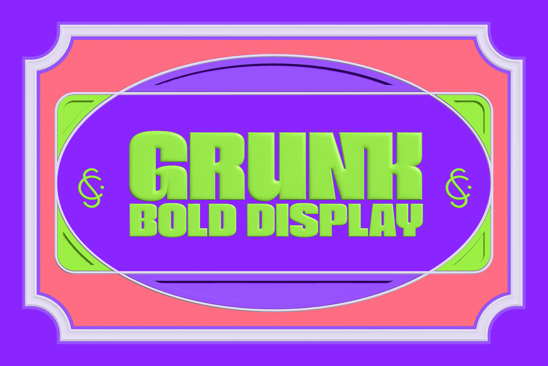 Neon lime display font with chunky letterforms on vibrant purple background