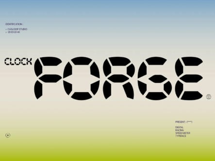 Clock typeface by Casloop Studio with geometric digital racing speed meter design