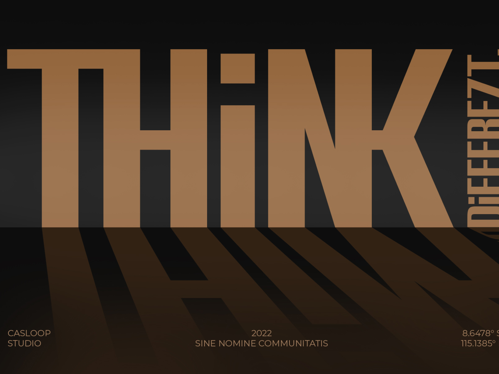 Bold tan typography with dramatic shadow effect on dark background