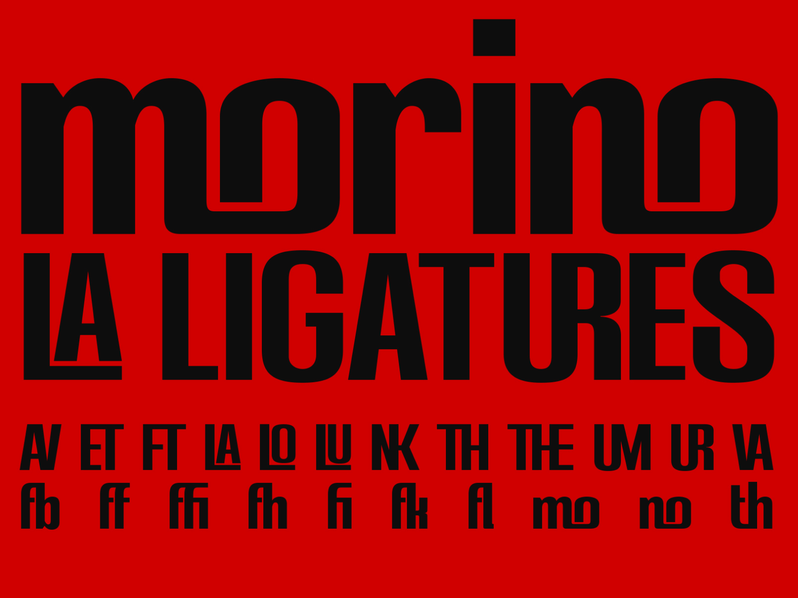 Bold sans serif font with ligatures displayed on bright red background