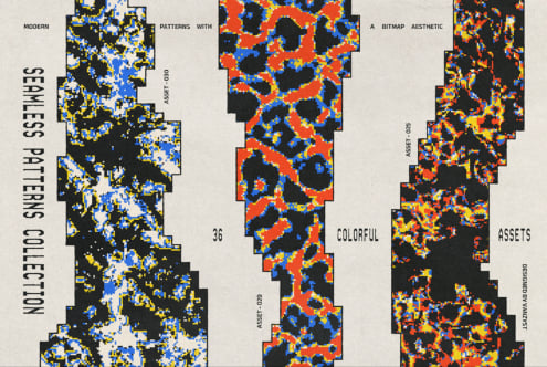 Seamless pixelated patterns collection with bold colors for retro digital designs