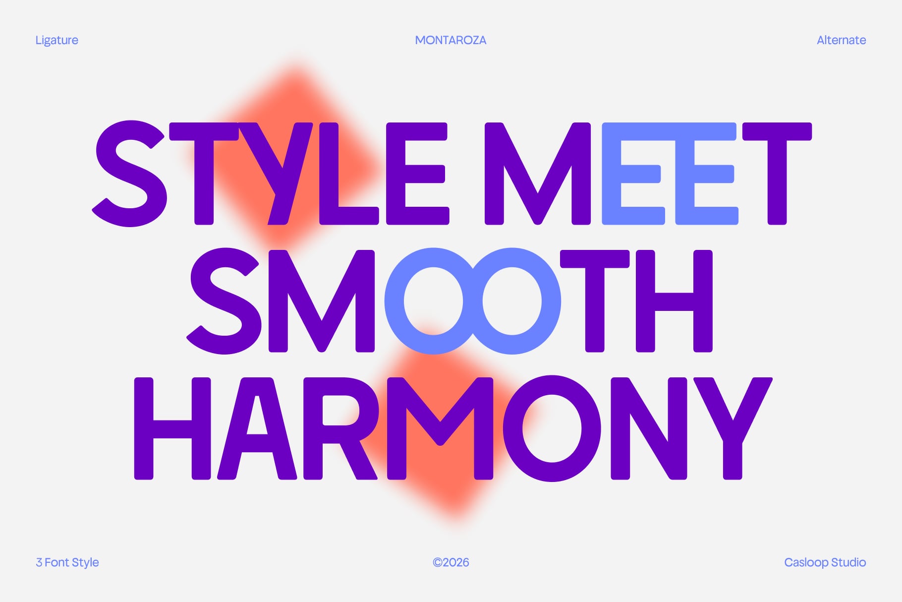 Bold purple lettering with soft coral blur effects spelling "Style Meet Smooth Harmony" across cream background
