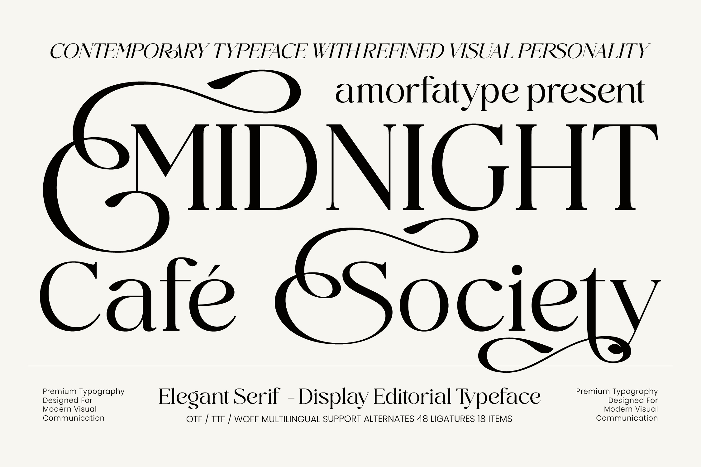 Midnight Cafe Society elegant serif font with ornate swashes, display typeface