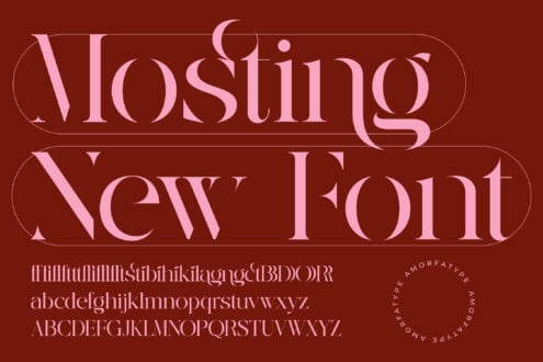 Viosimo New Font serif typeface with elegant letterforms on deep burgundy