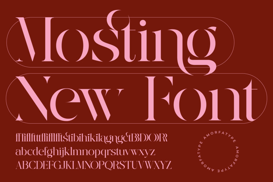 Viosimo New Font serif typeface with elegant letterforms on deep burgundy