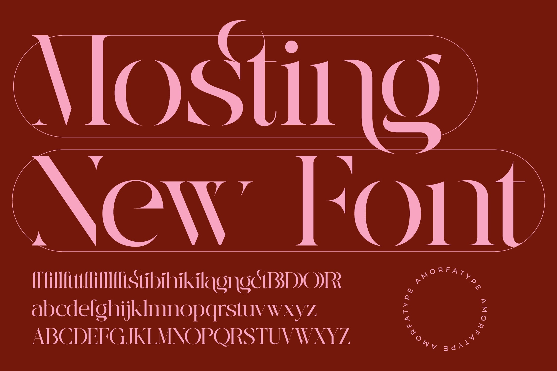 Viosimo New Font serif typeface with elegant letterforms on deep burgundy