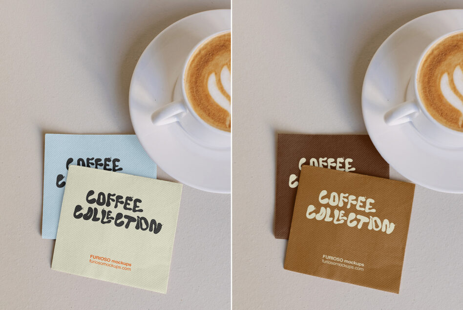 Square business card mockup with latte, shown in cream plus brown color options