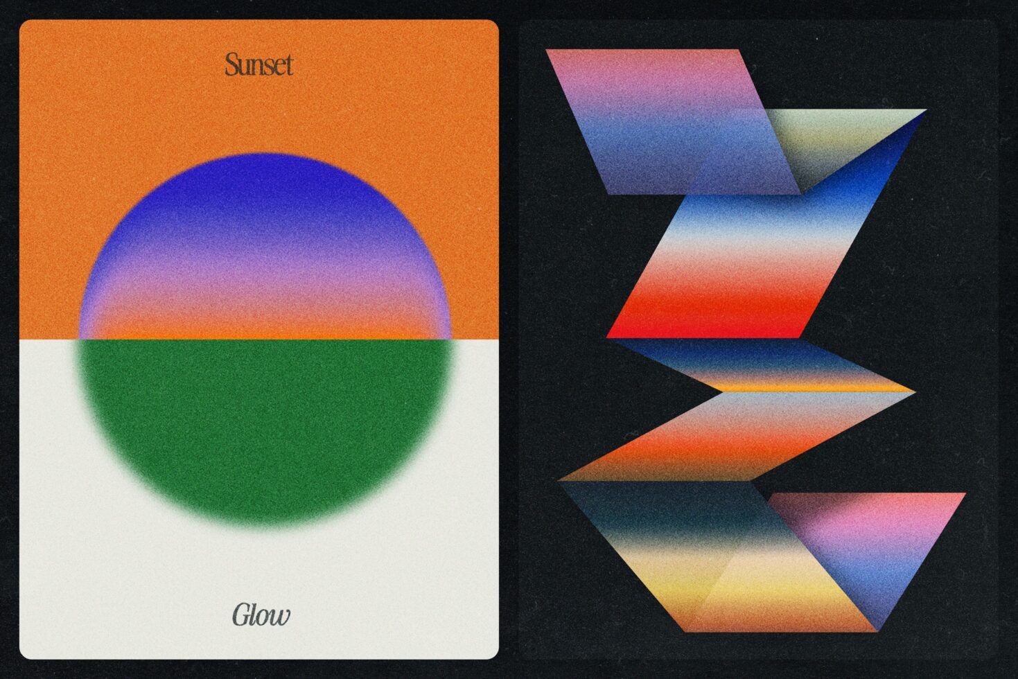 Retro gradient shapes with glowing orb mockup showing sunset to glow color transitions