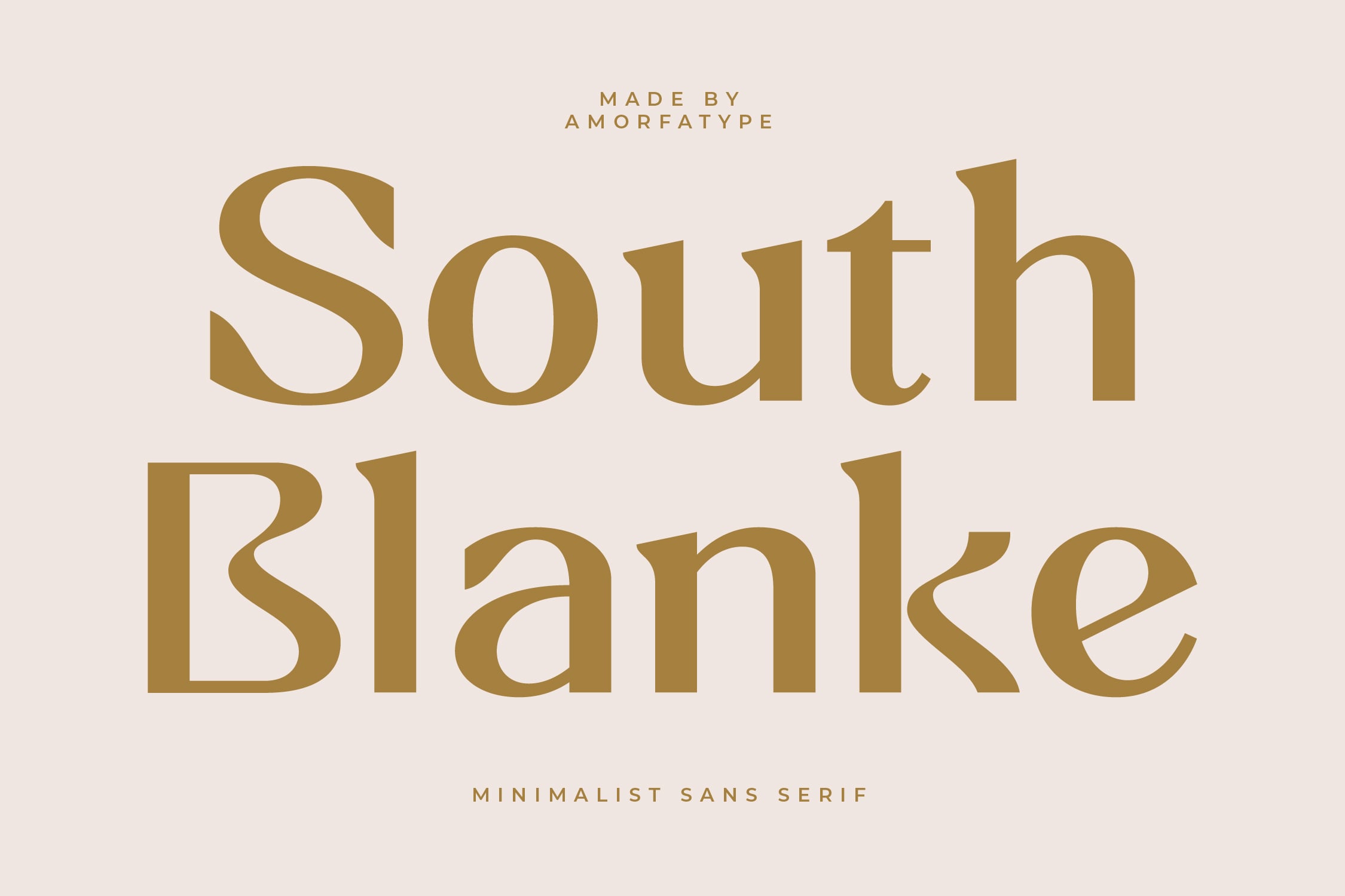 South Blanke minimalist sans serif font in gold on cream background
