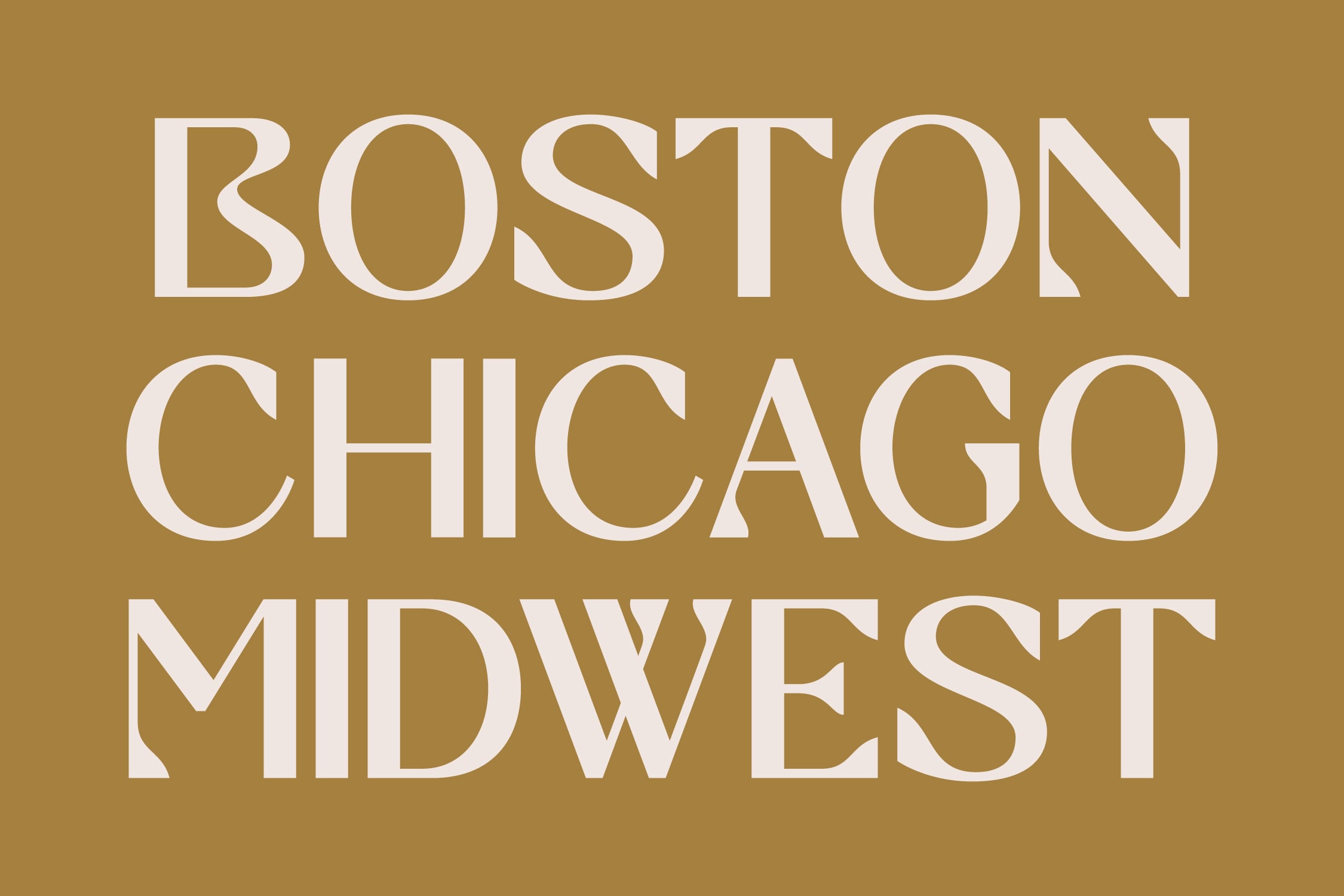 Boston Chicago Midwest in elegant cream lettering on warm mustard gold background