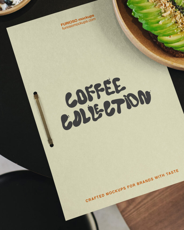 Cream colored paper with hand-drawn "Coffee Collection" text styled in bold black lettering next to a pencil