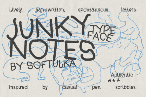 Junky Notes typeface with loose pen scribbles, casual handwritten vibe by Softulka