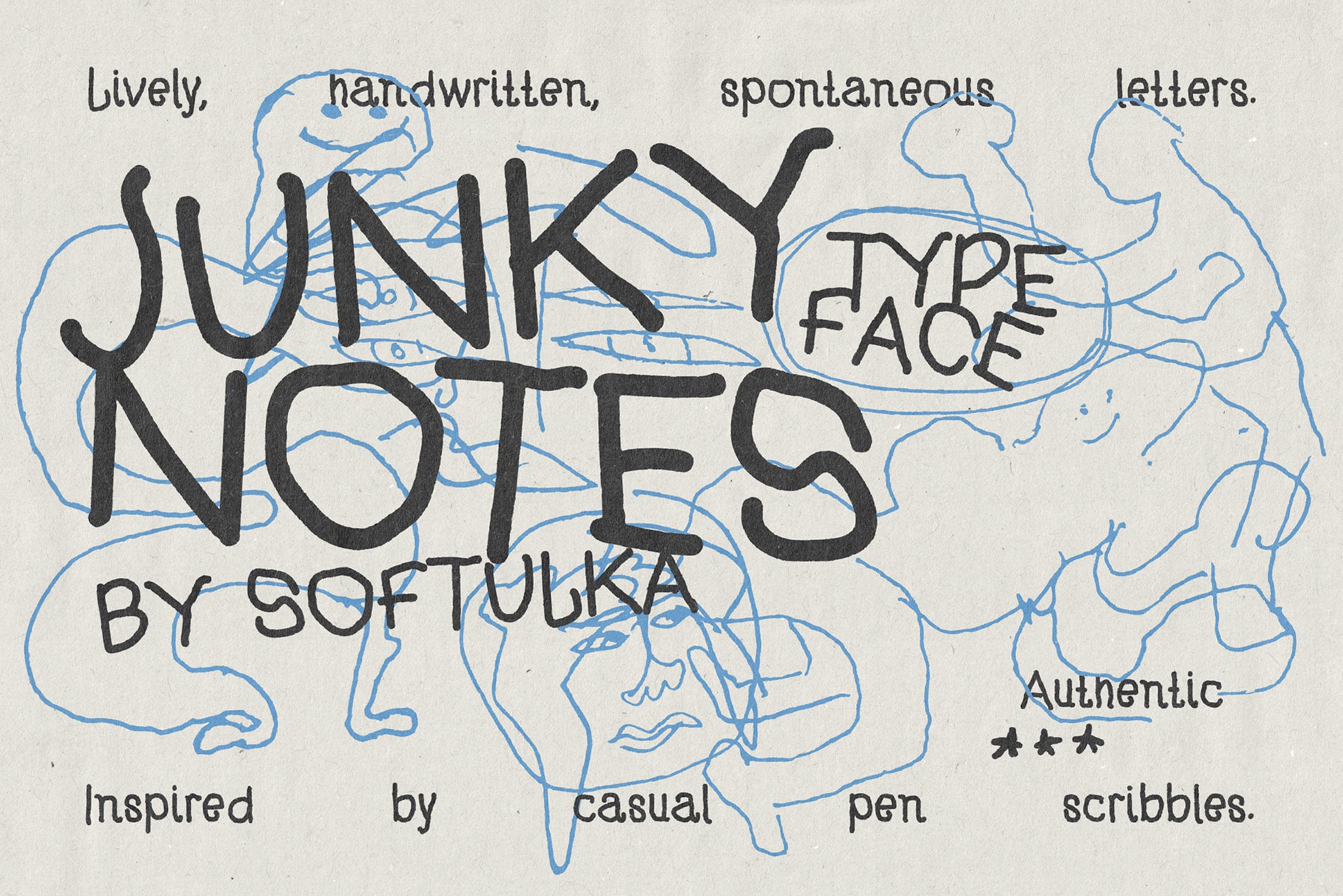 Junky Notes typeface with loose pen scribbles, casual handwritten vibe by Softulka