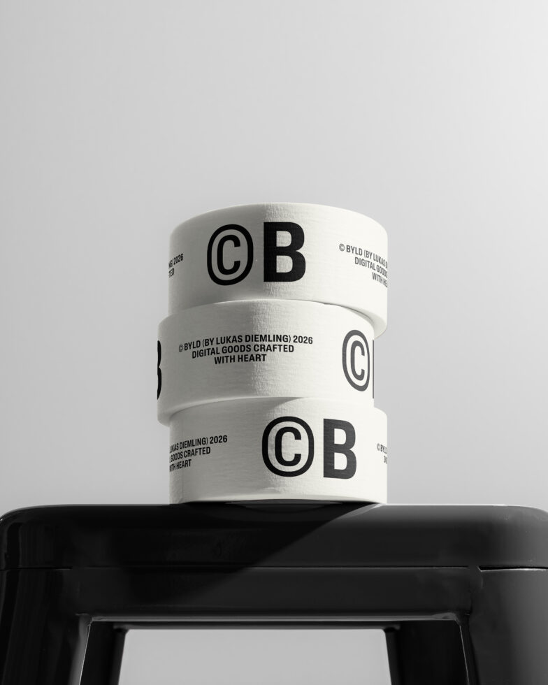 Stacked white tape rolls with bold CB branding on black box against gray backdrop