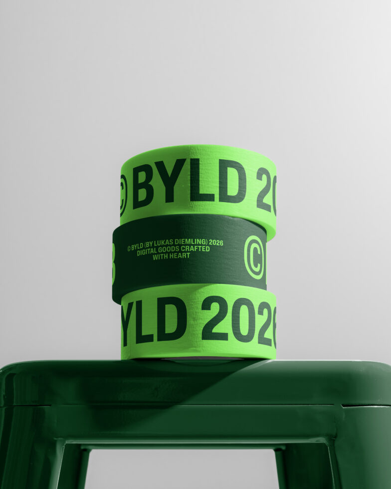 Stacked green wristbands with BYLD branding on dark green box mockup