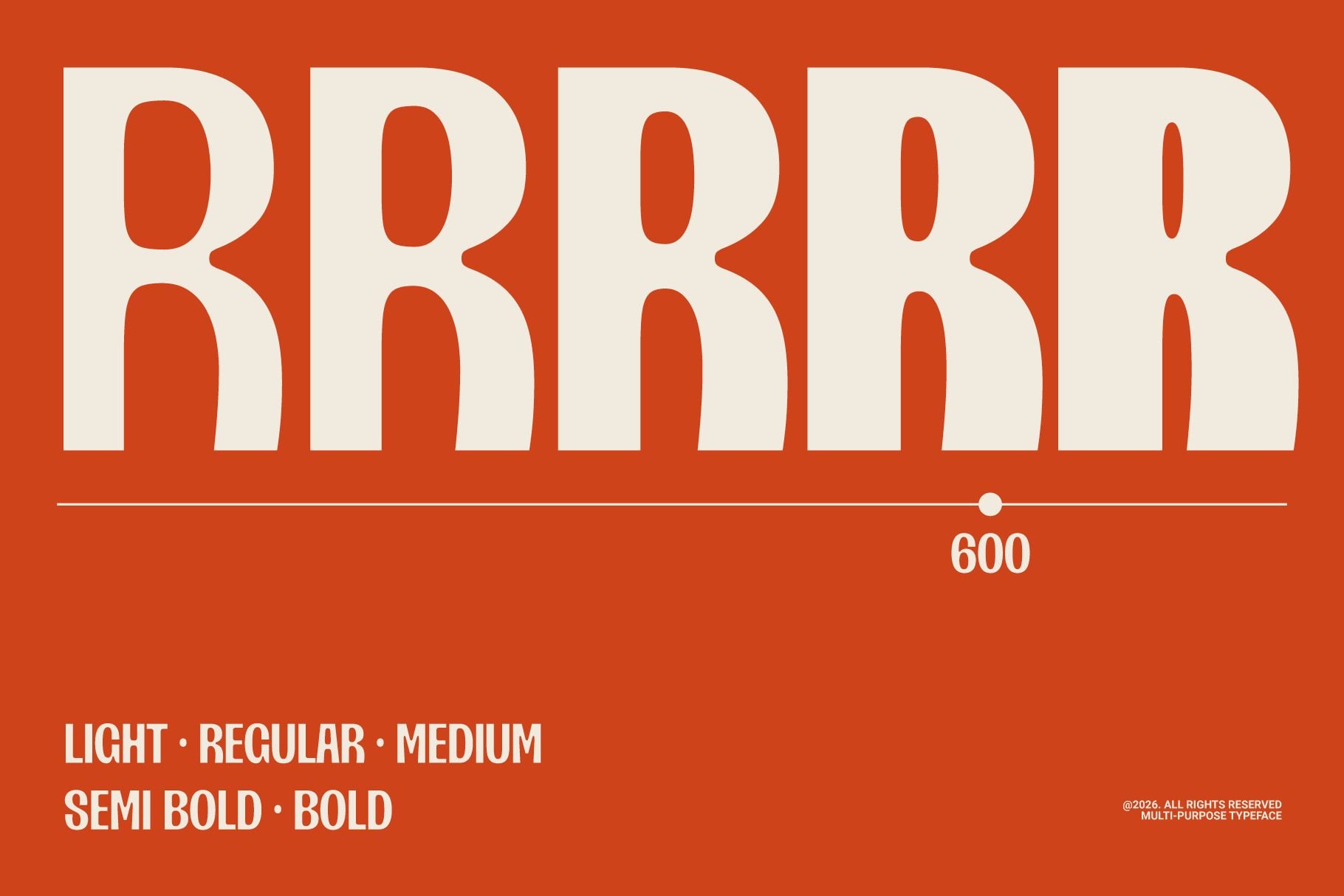 Bold sans serif typeface with five weight options on bright orange background