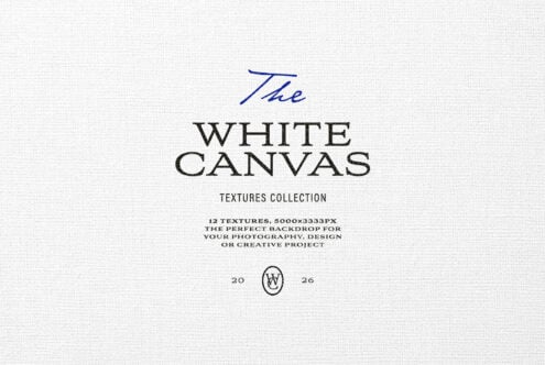 White canvas texture collection with elegant typography layout in blue, black, plus cream background