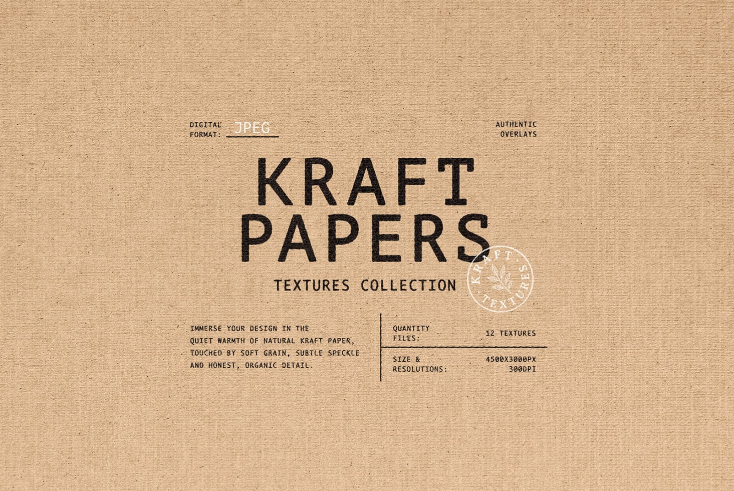 Kraft Papers Textures Collection showing 12 natural paper backgrounds with organic grain detail