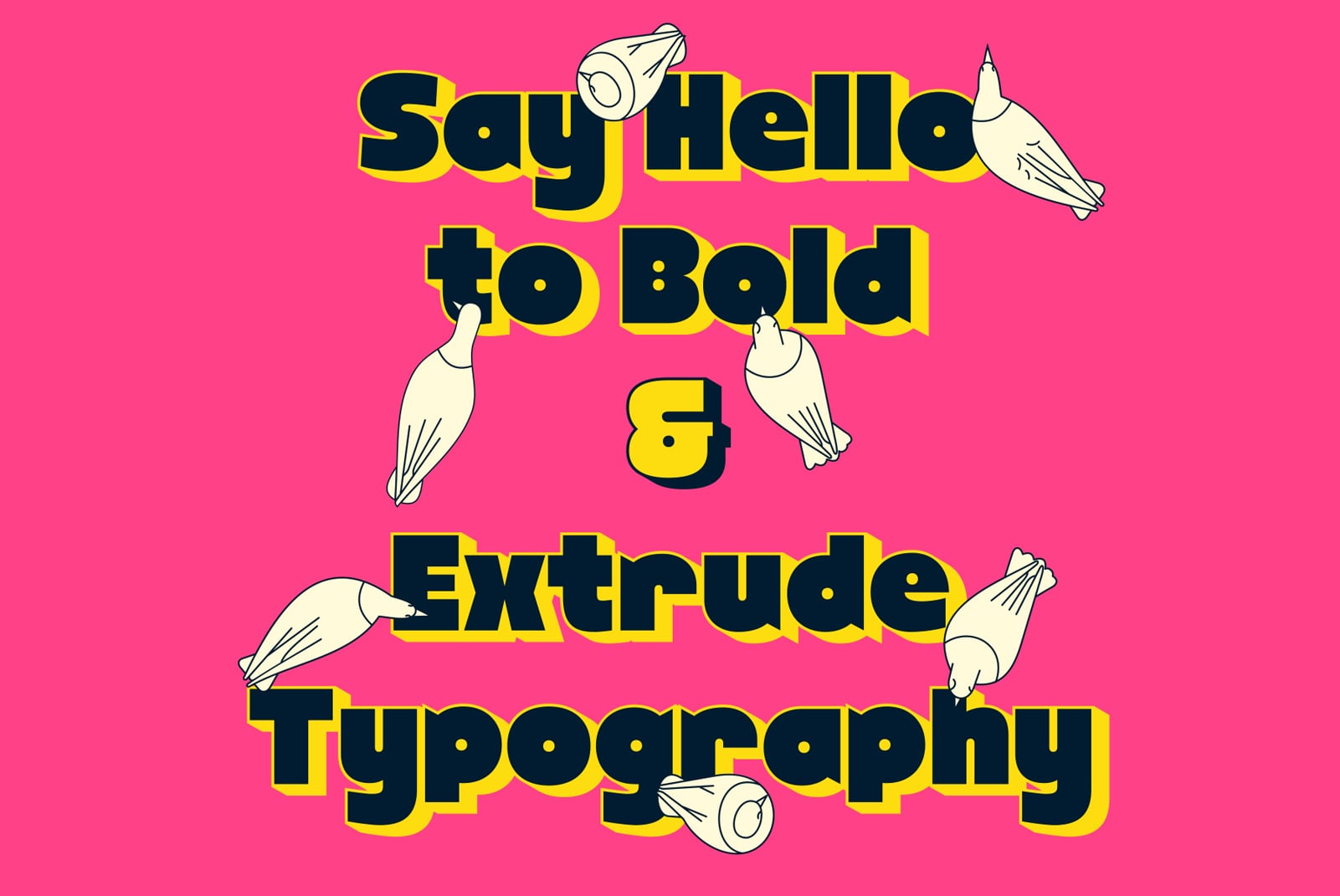 Say Hella to Bold Extrude Typography with playful garlic illustrations on hot pink