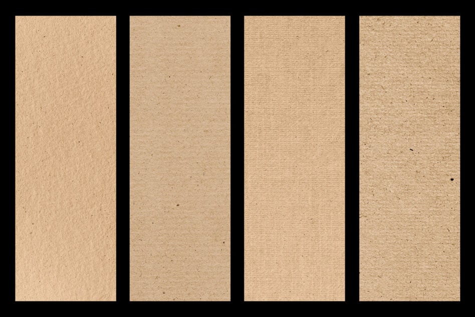 Four kraft paper textures ranging from smooth to rough with natural speckles