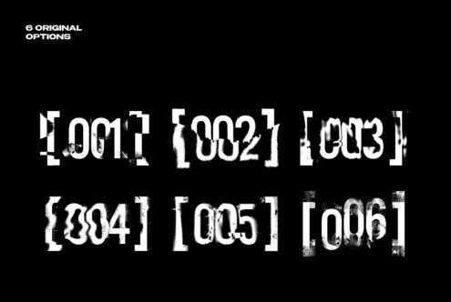 Six distressed number overlays with grungy texture on black background