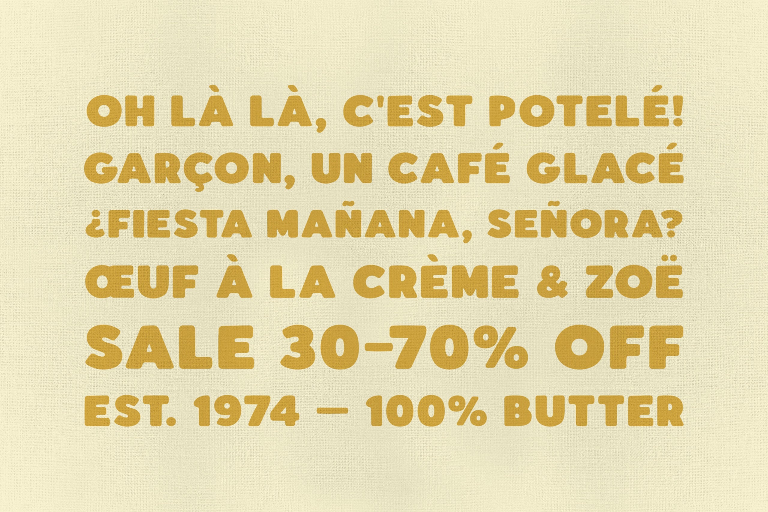 Gold French text on cream background with playful cafe typography