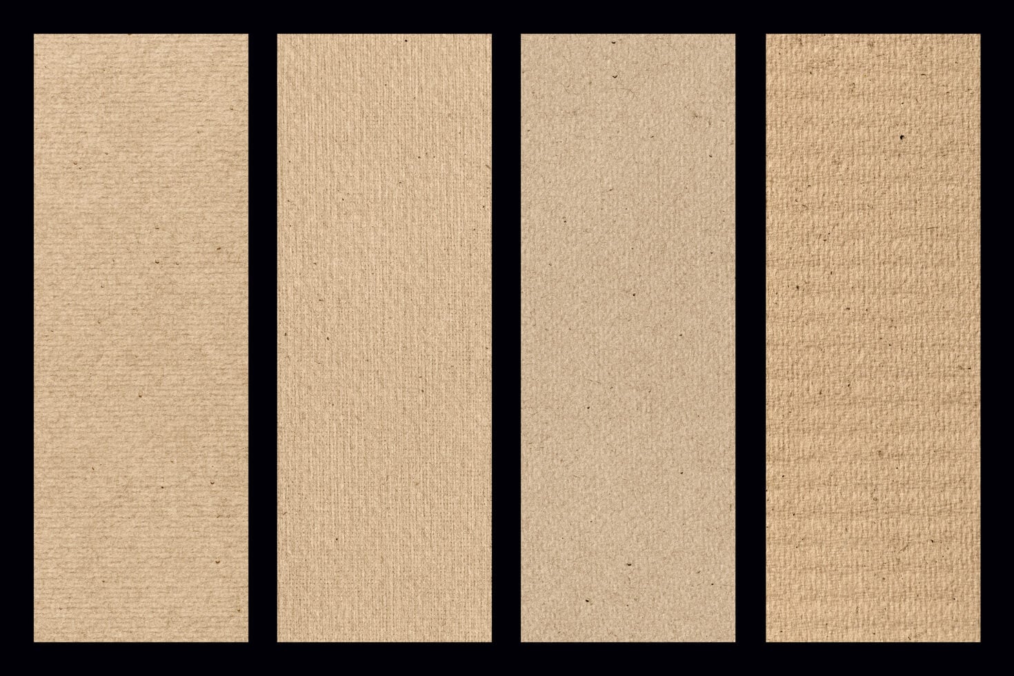 Four kraft paper textures with natural fiber weave patterns in varying tones