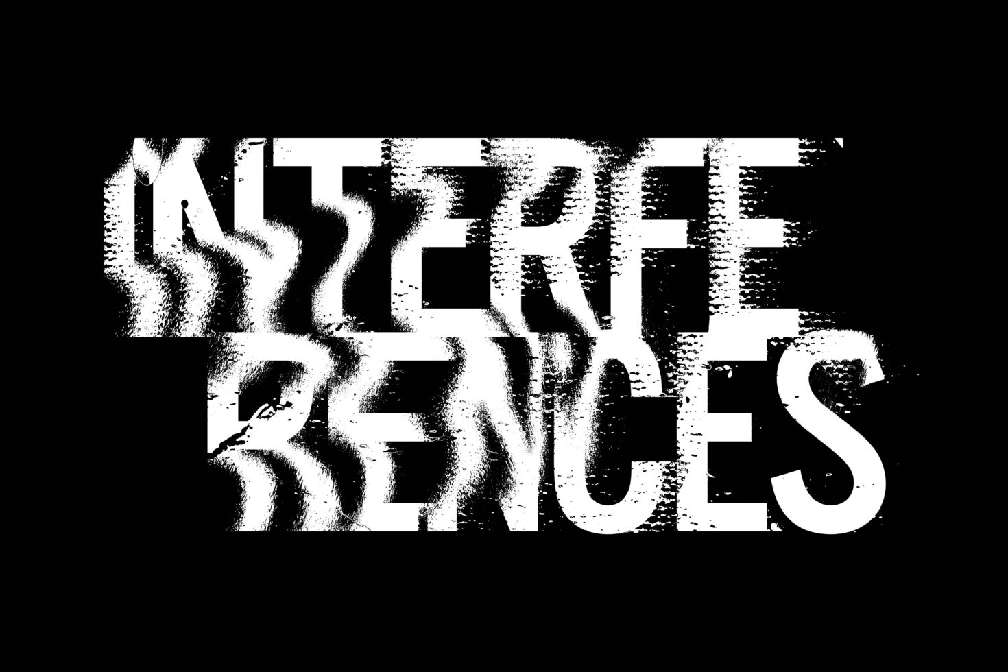 Distressed glitch text effect with heavy grain overlay on black background