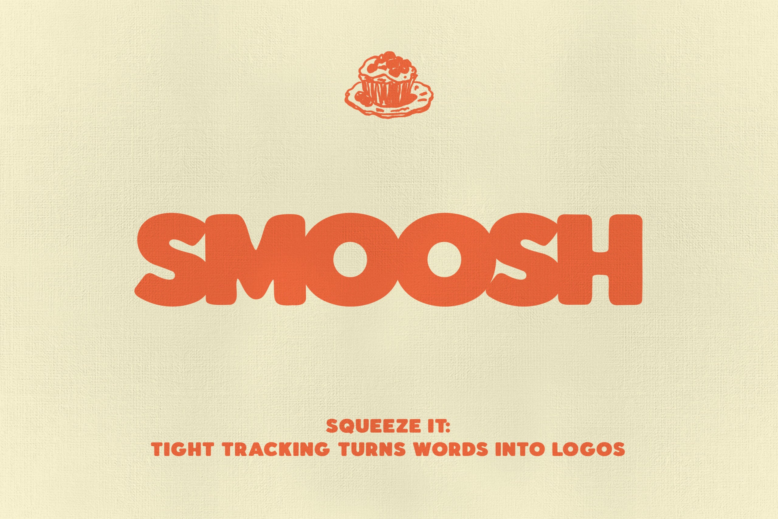 Retro orange typography with cupcake icon, showing how tight letter spacing transforms text into bold logo shapes