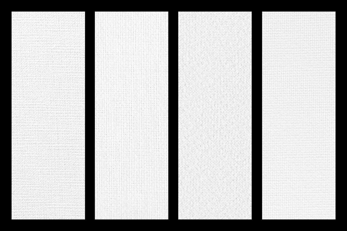 Four white fabric texture swatches showing different weave patterns side by side