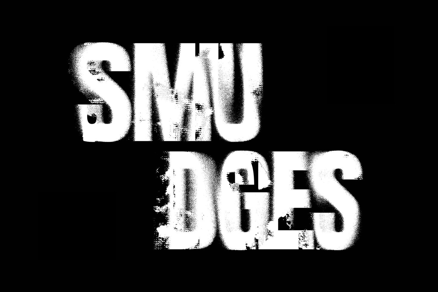 Distressed grainy typeface with broken edges, bold white letters on black background
