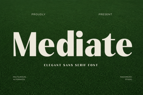 Mediate sans serif font displayed in large letters on green textured background
