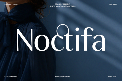 Noctifa modern sans serif font showcase with regular, italic, multilingual characters display