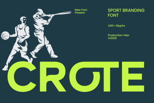 Sport branding font called Grote with athletic silhouettes in white on dark teal background