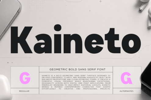 Kaineto geometric bold sans serif font family display with pink accent shapes