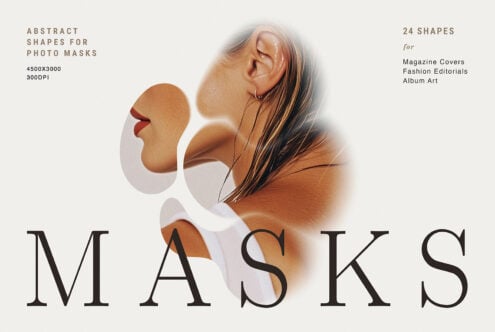 Collection of 24 organic shape masks layered over portrait photography for editorial designs