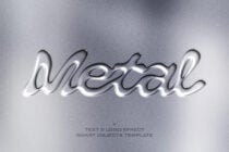 Liquid chrome text effect mockup on gray background with smart object template