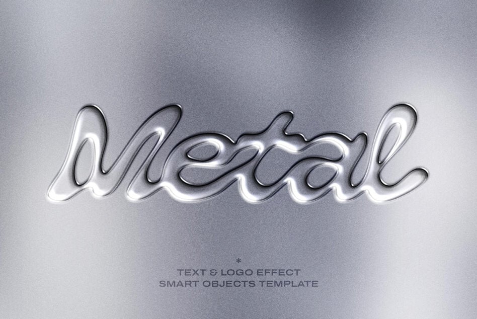 Liquid chrome text effect mockup on gray background with smart object template