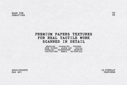 12 high-res scanned paper textures with subtle grain, ready to layer over designs