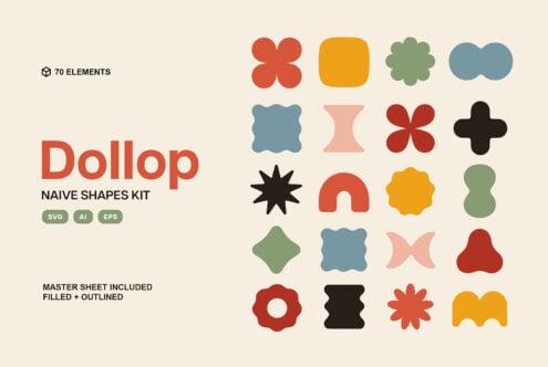 Dollop Naive Shapes Kit with 70 colorful geometric elements in SVG, AI, EPS formats