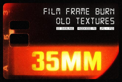 Vintage film frame texture pack with glowing orange burn marks, 22 overlays in high resolution