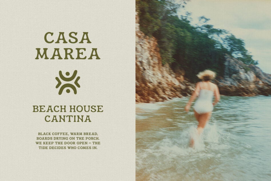 Casa Marea beach house cantina branding mockup with vintage coastal imagery