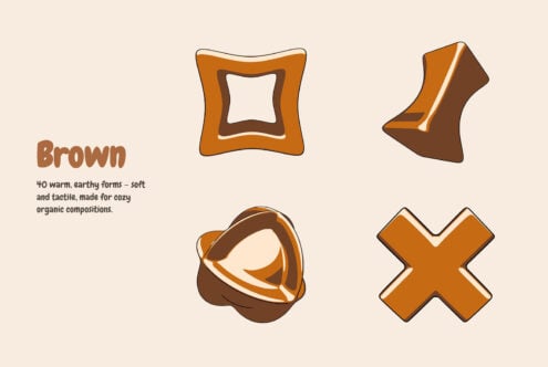Brown organic 3D shapes with soft curves, flowing forms in warm earth tones
