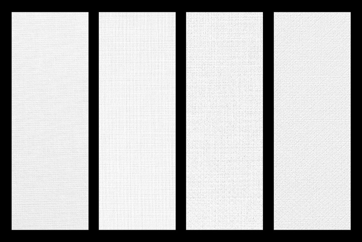 Four white fabric texture swatches showing different weave patterns up close
