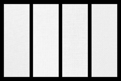 Four white fabric texture swatches showing different weave patterns up close