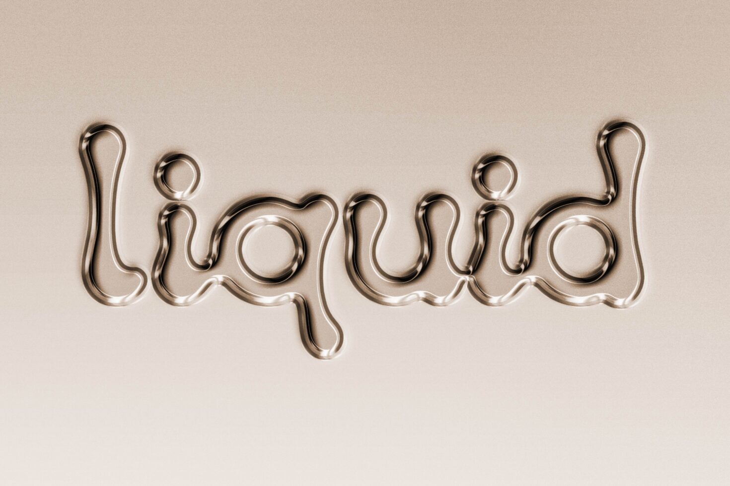 Liquid text made from shiny metallic loops on neutral beige background