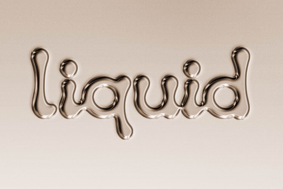 Liquid text made from shiny metallic loops on neutral beige background